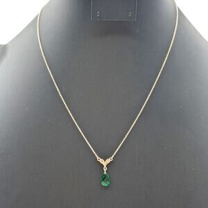 925 Sterling Silver Green Crystal Teardrop CZ 'Y Drop' Pendant 19" Necklace